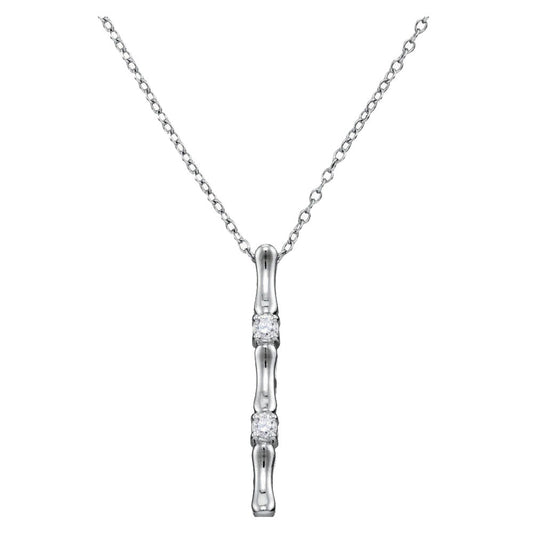 10kt White Gold Womens Round Diamond Vertical Bar Necklace 1/10 Cttw