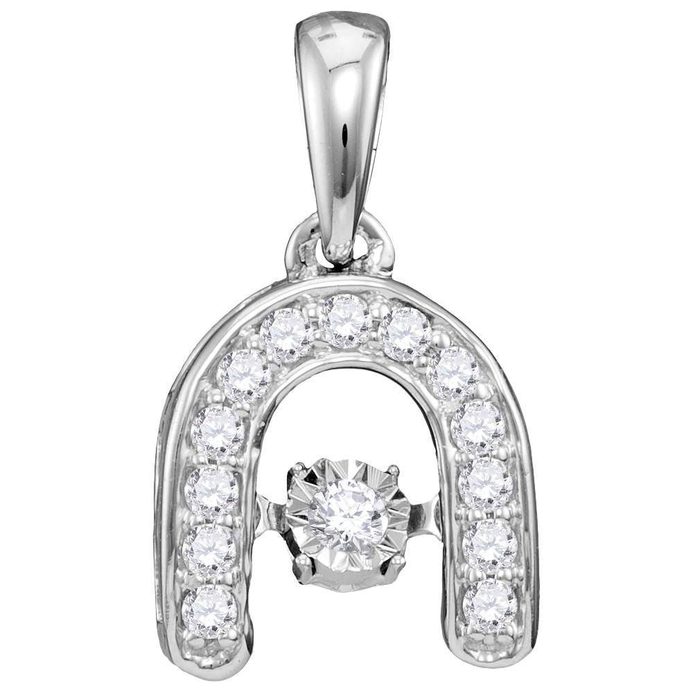 10kt White Gold Womens Round Diamond Moving Twinkle Solitaire Horseshoe Pendant 1/8 Cttw