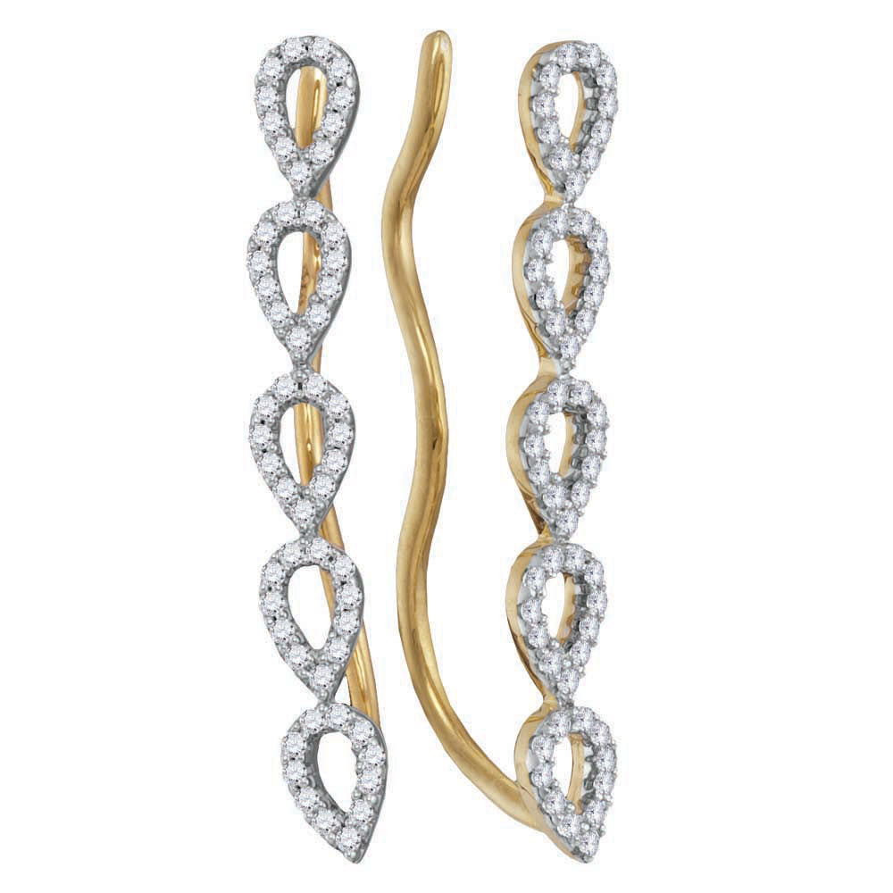 10kt Yellow Gold Womens Round Diamond Climber Earrings 1/4 Cttw