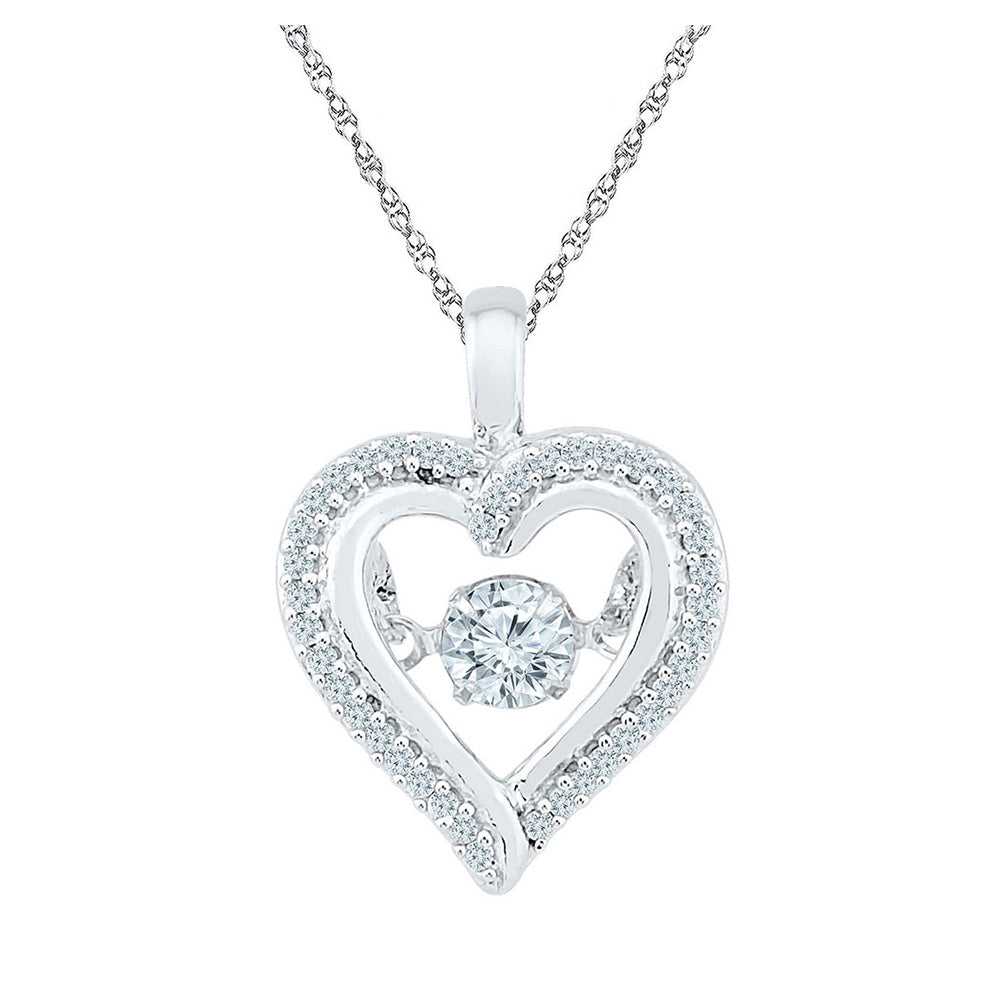 10kt White Gold Womens Round Moving Twinkle Diamond Heart Outline Pendant 1/4 Cttw