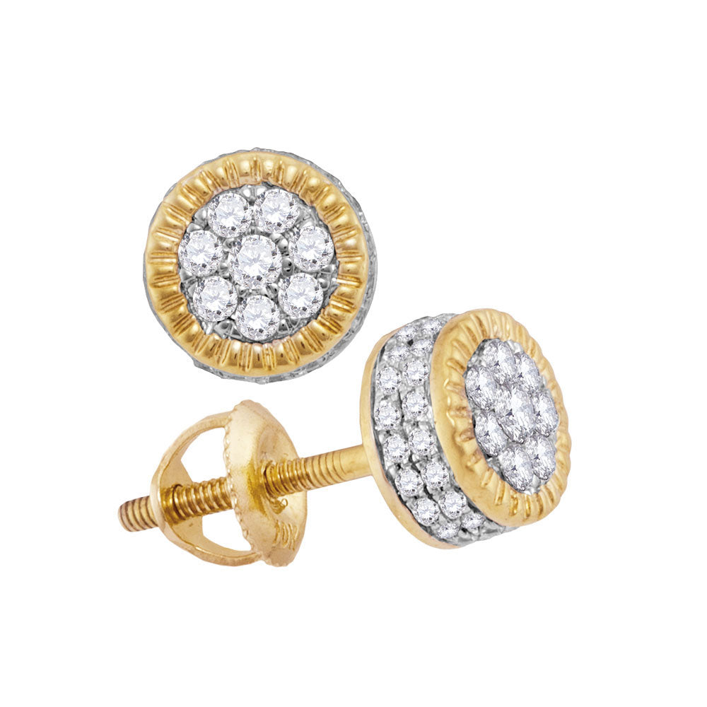 10kt Yellow Gold Round Diamond Fluted Flower Cluster Stud Earrings 1/2 Cttw