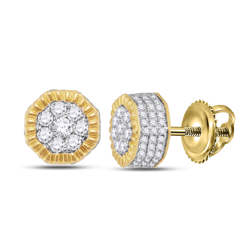 10kt Yellow Gold Round Diamond Fluted Hexagon Earrings 1/2 Cttw