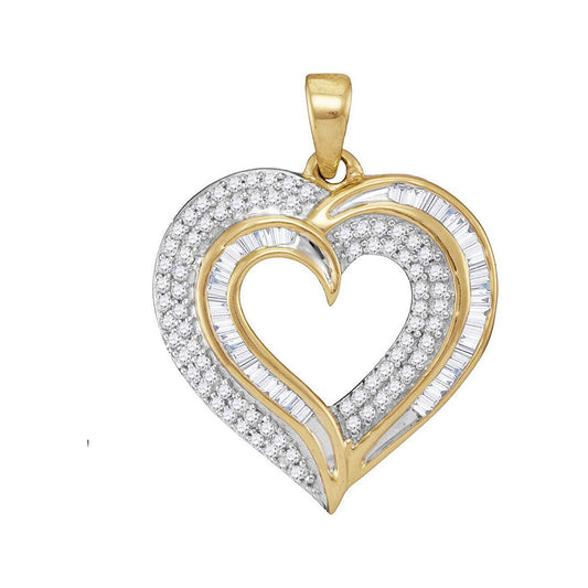 10kt Yellow Gold Womens Baguette Diamond Heart Pendant 3/8 Cttw