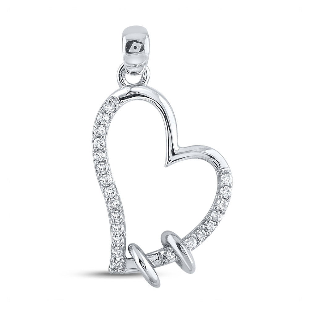 10kt White Gold Womens Round Diamond Heart Pendant 1/10 Cttw