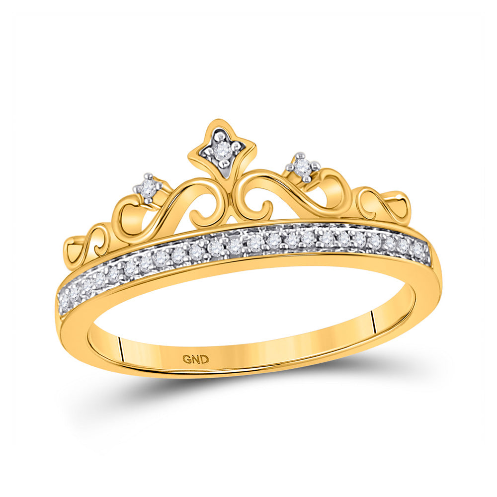 10kt Yellow Gold Womens Round Diamond Crown Tiara Band Ring 1/10 Cttw