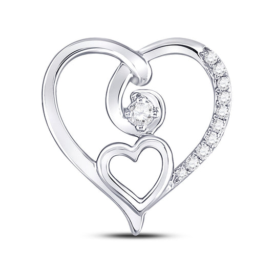 10kt White Gold Womens Round Diamond Heart Pendant 1/10 Cttw