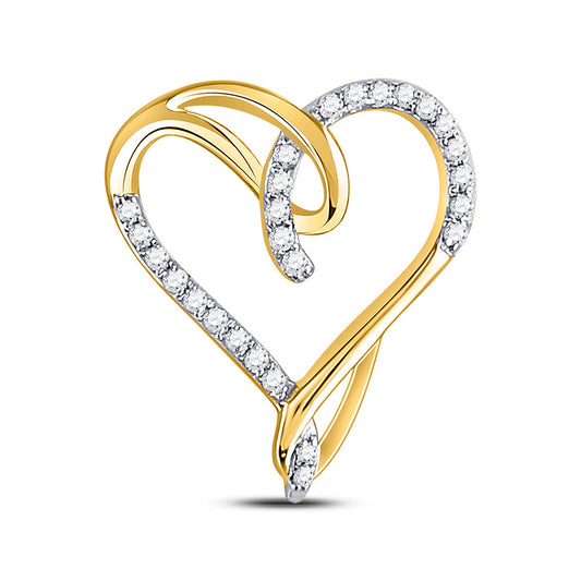 10kt Yellow Gold Womens Round Diamond Heart Pendant 1/8 Cttw