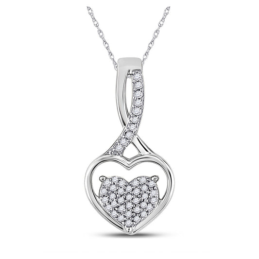 10kt White Gold Womens Round Diamond Heart Pendant 1/6 Cttw