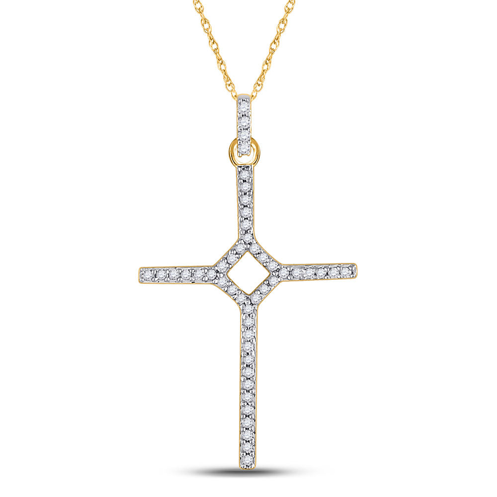 10kt Yellow Gold Womens Round Diamond Cross Pendant 1/6 Cttw