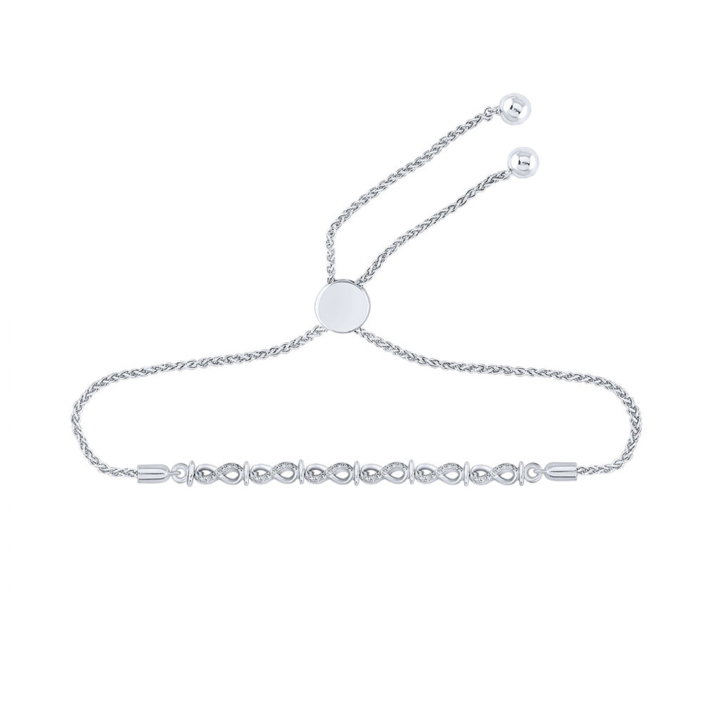 Sterling Silver Womens Round Diamond Infinity Bolo Bracelet 1/8 Cttw