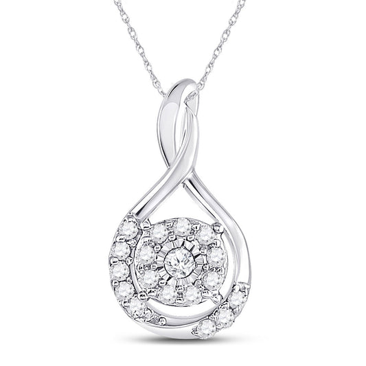 10kt White Gold Womens Round Diamond Cluster Pendant 1/10 Cttw