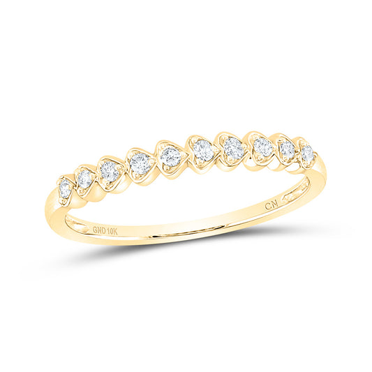10kt Yellow Gold Womens Round Diamond Heart Stackable Band Ring 1/10 Cttw