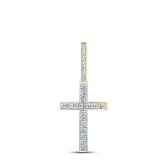 10kt Yellow Gold Mens Round Diamond Cross Charm Pendant 1/3 Cttw