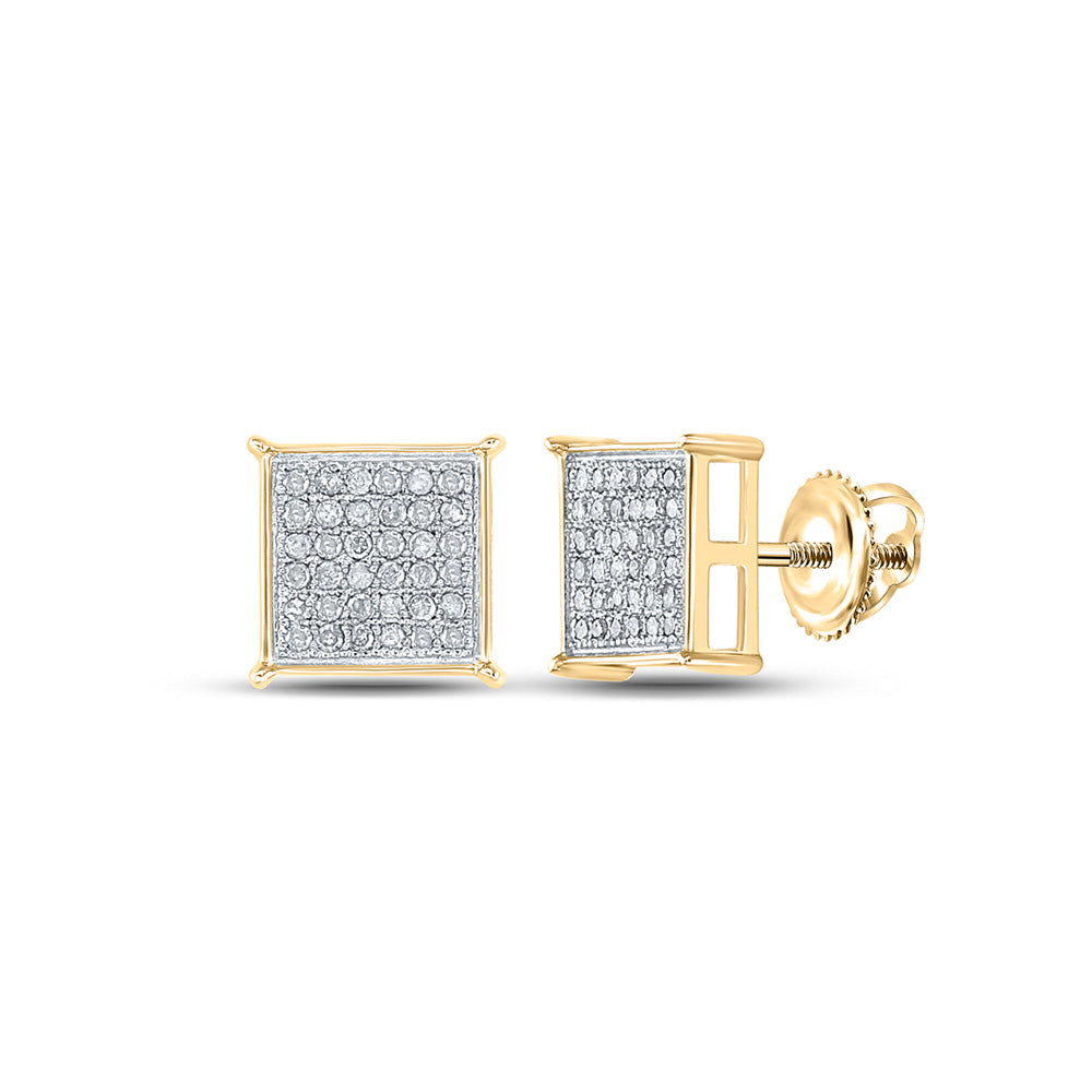 10kt Yellow Gold Round Diamond Square Earrings 1/4 Cttw