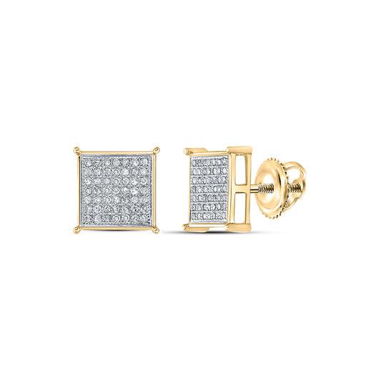 10kt Yellow Gold Round Diamond Square Earrings 1/3 Cttw