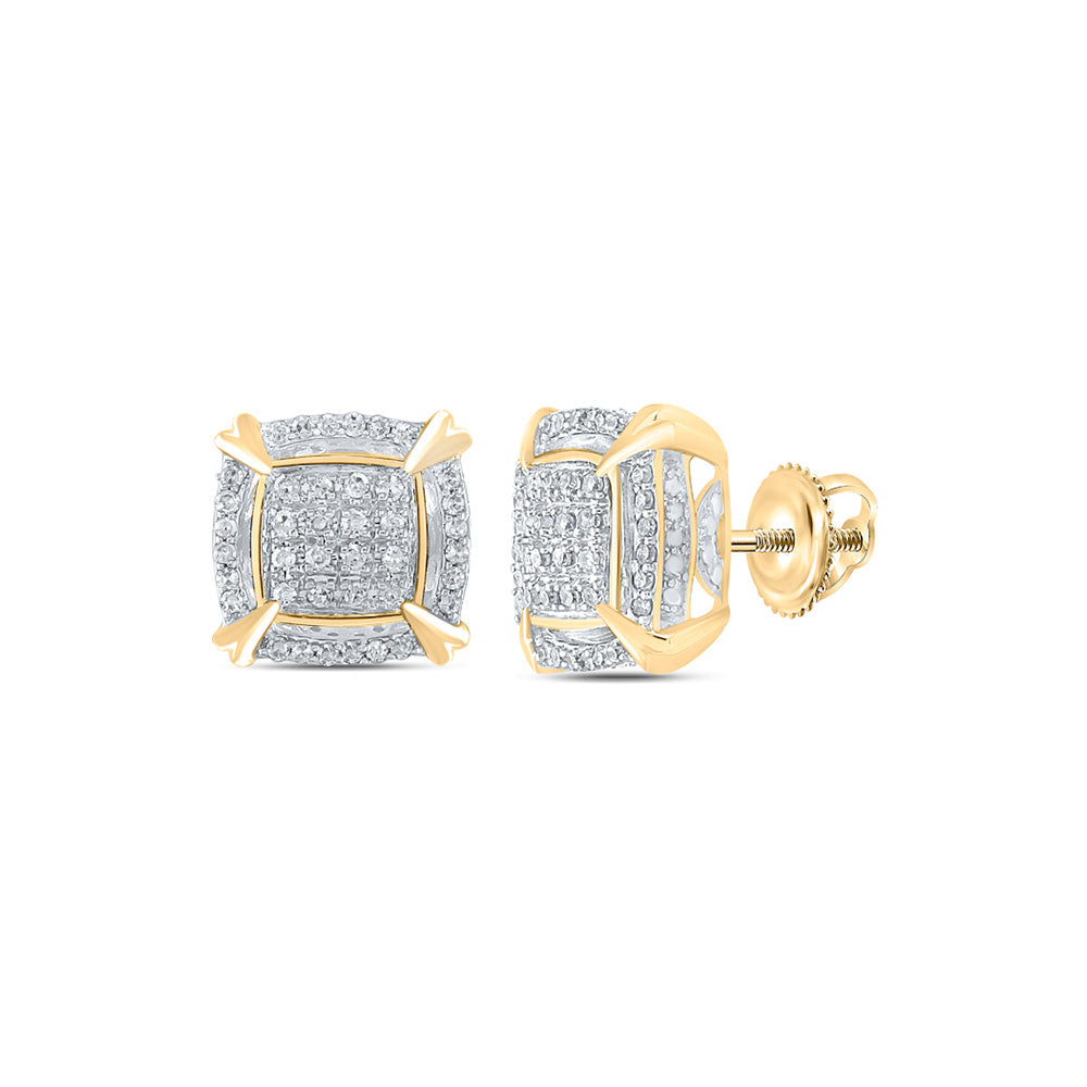 10kt Yellow Gold Round Diamond Square Earrings 1/4 Cttw