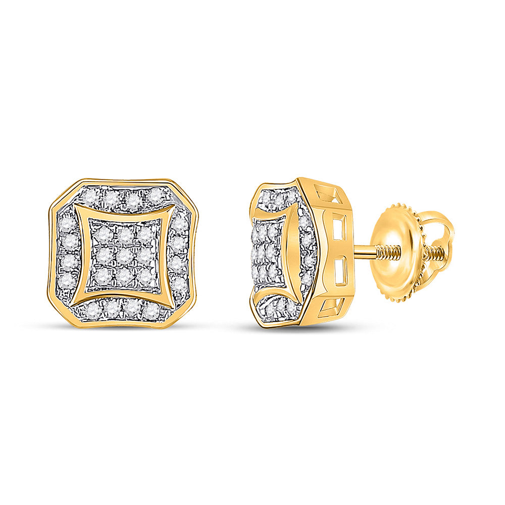 10kt Yellow Gold Round Diamond Square Cluster Earrings 1/6 Cttw