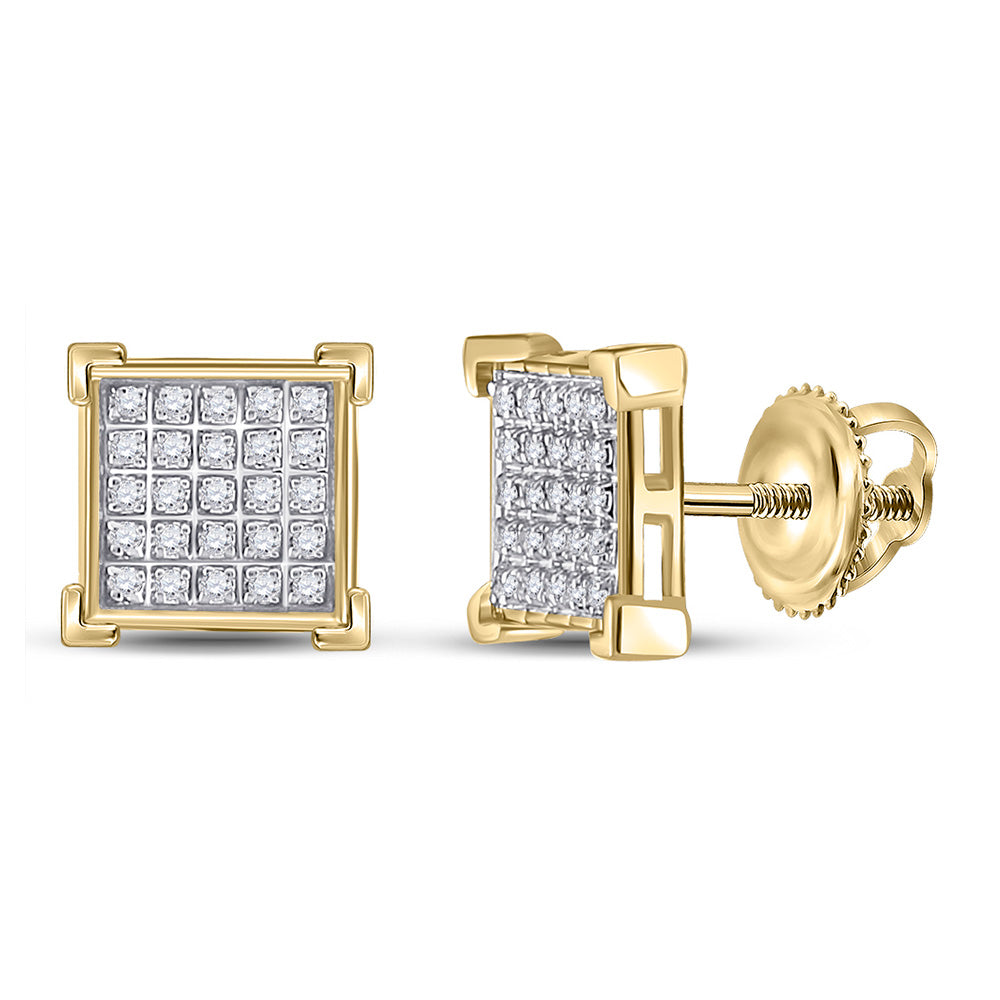 10kt Yellow Gold Round Diamond Square Earrings 1/6 Cttw