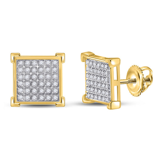 10kt Yellow Gold Round Diamond Square Earrings 1/5 Cttw