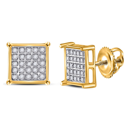 10kt Yellow Gold Round Diamond Square Earrings 1/6 Cttw