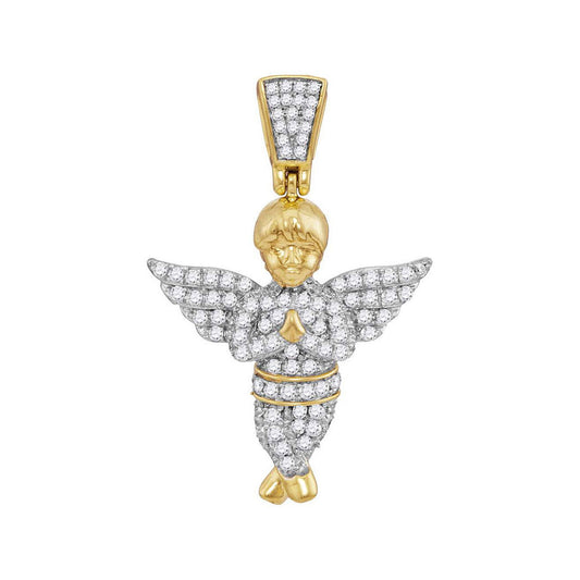 10kt Yellow Gold Mens Round Diamond Angel Charm Pendant 1/2 Cttw