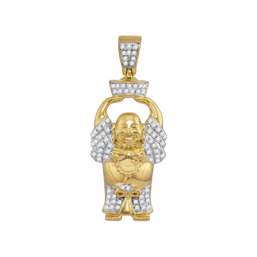 10kt Yellow Gold Mens Round Diamond Laughing Buddha Hotei Charm Pendant 1/3 Cttw