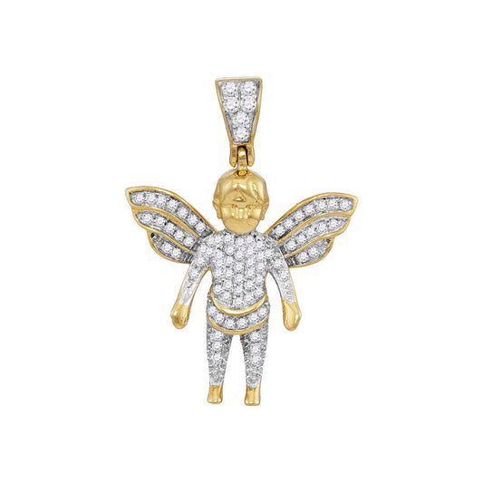 10kt Yellow Gold Mens Round Diamond Guardian Angel Charm Pendant 1/3 Cttw