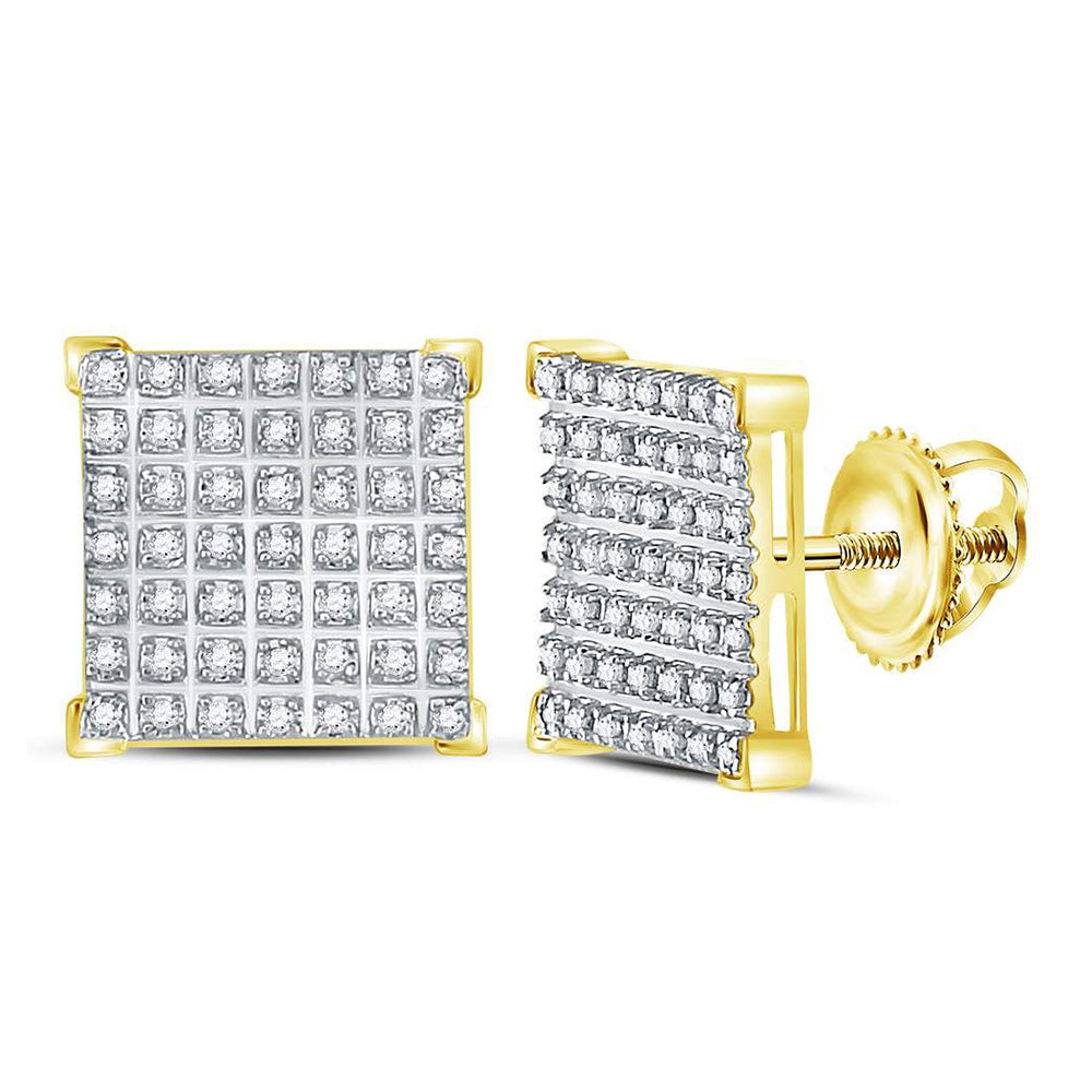 10kt Yellow Gold Round Diamond Square Cluster Earrings 1/3 Cttw