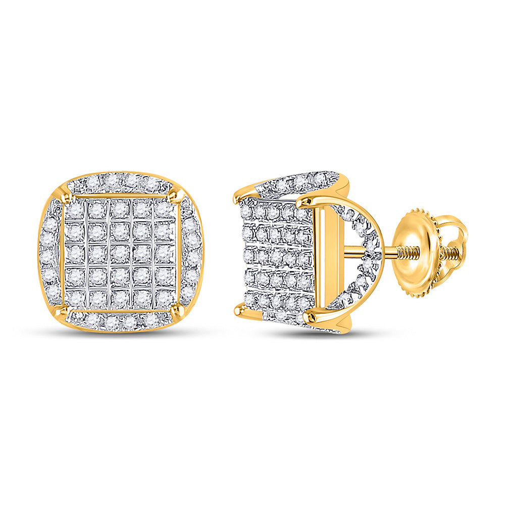 10kt Yellow Gold Round Diamond Square Stud Earrings 1/3 Cttw