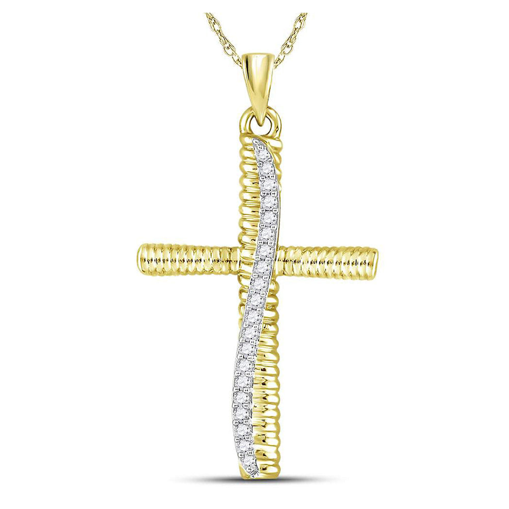 10kt Yellow Gold Mens Round Diamond Cross Charm Pendant 1/6 Cttw