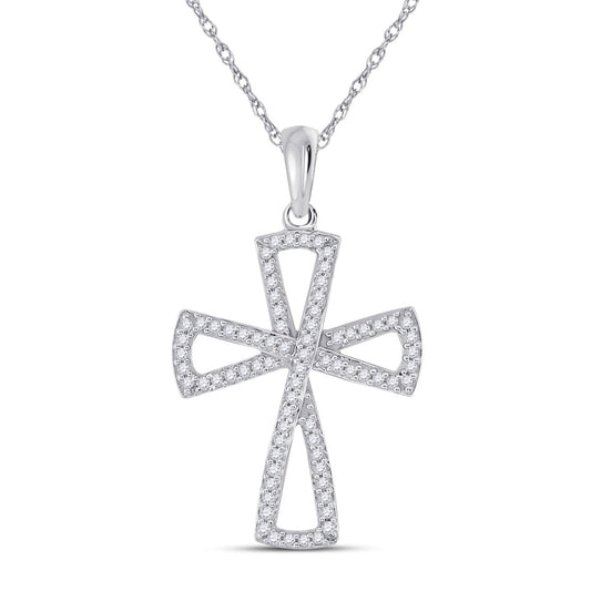 10kt White Gold Womens Round Diamond Flared Cross Pendant 1/3 Cttw