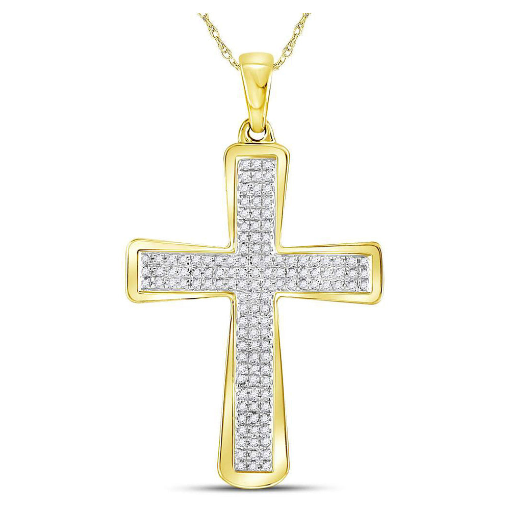 10kt Yellow Gold Mens Round Diamond Roman Cross Charm Pendant 1/3 Cttw