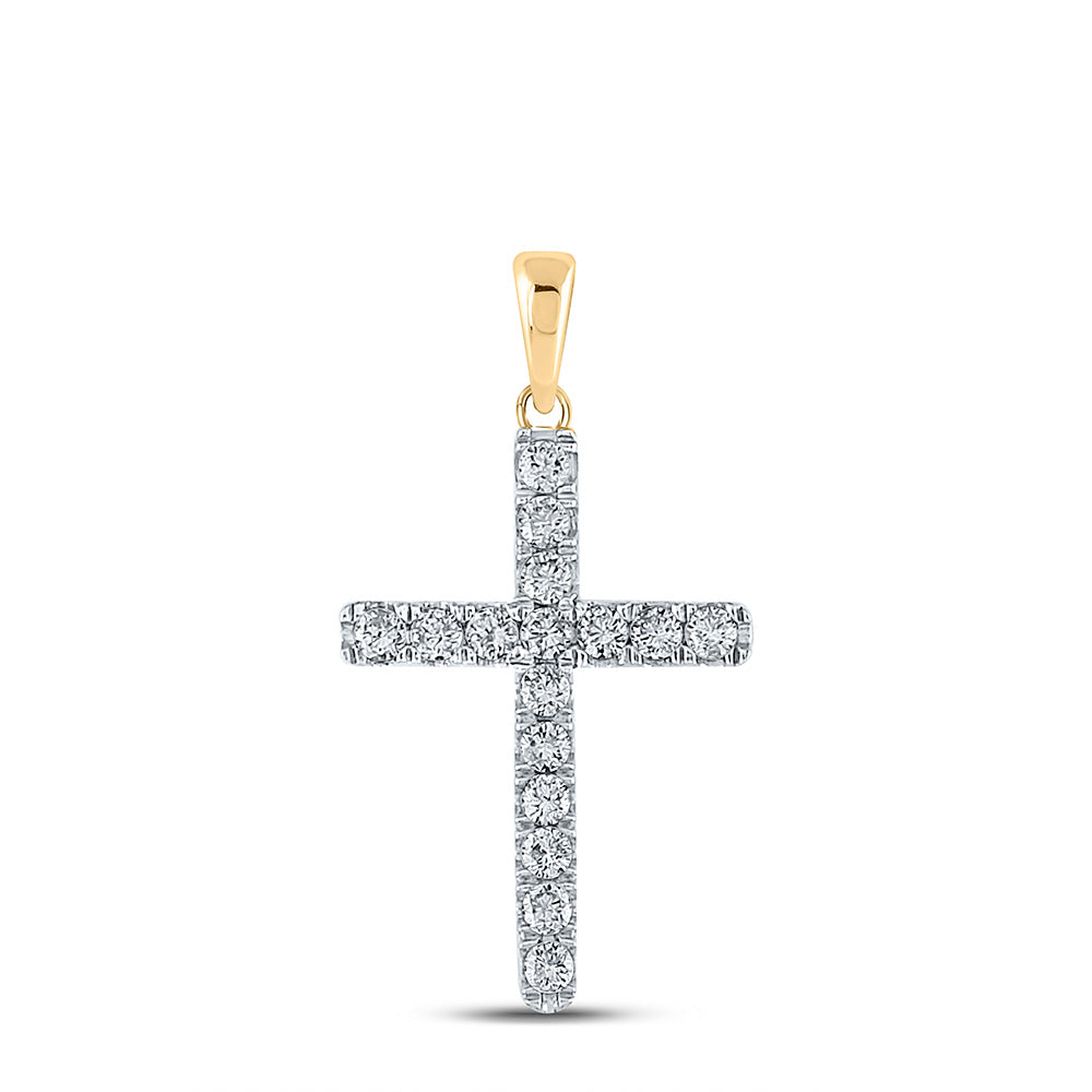 10kt Yellow Gold Womens Round Diamond Cross Pendant 1/4 Cttw