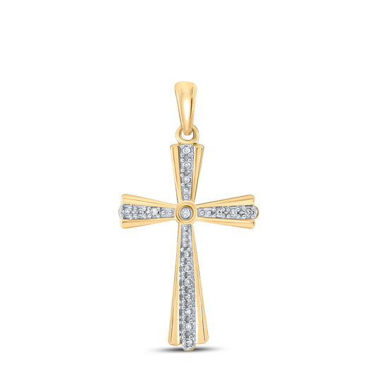 10kt Yellow Gold Womens Round Diamond Cross Pendant 1/10 Cttw