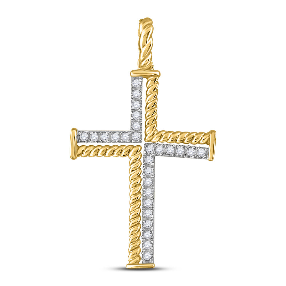 10kt Yellow Gold Mens Round Diamond Cross Charm Pendant 1/4 Cttw