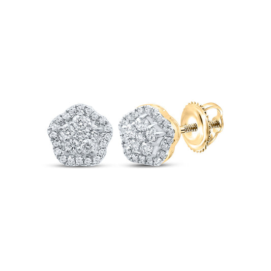 14kt Yellow Gold Womens Round Diamond Cluster Earrings 1/4 Cttw