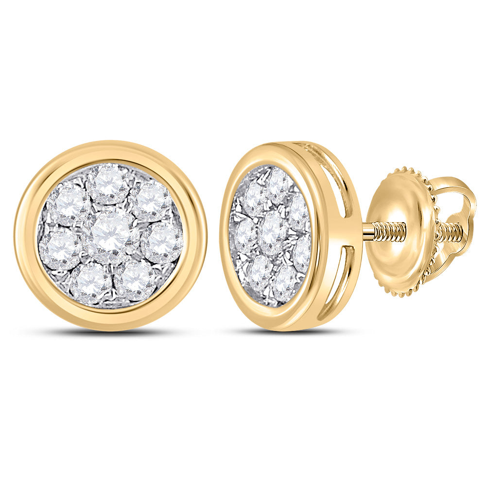 14kt Yellow Gold Womens Round Diamond Cluster Earrings 1/4 Cttw