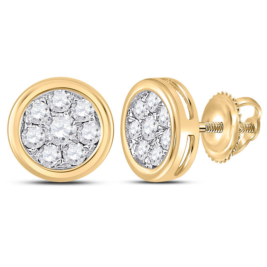 14kt Yellow Gold Womens Round Diamond Cluster Earrings 1/4 Cttw