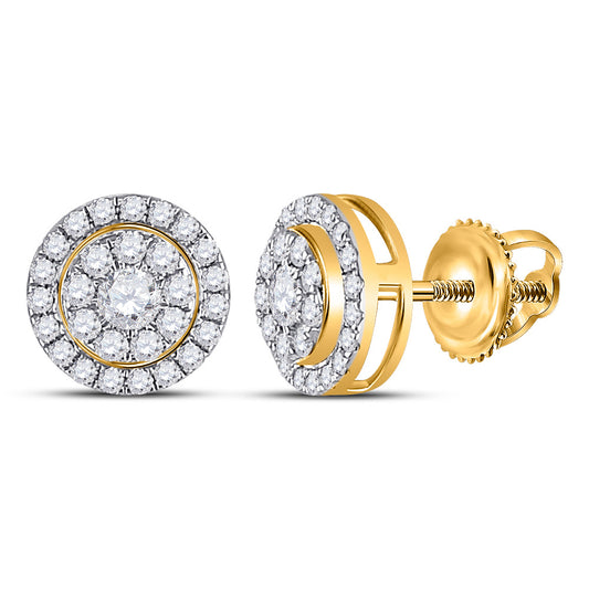 14kt Yellow Gold Womens Round Diamond Cluster Earrings 1/4 Cttw