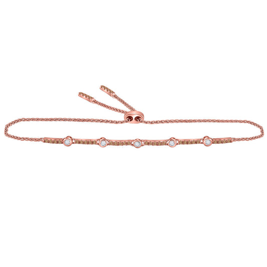 14kt Rose Gold Womens Round Brown Diamond Bolo Bracelet 1/2 Cttw