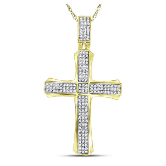 10kt Yellow Gold Mens Round Diamond Cross Charm Pendant 3/8 Cttw