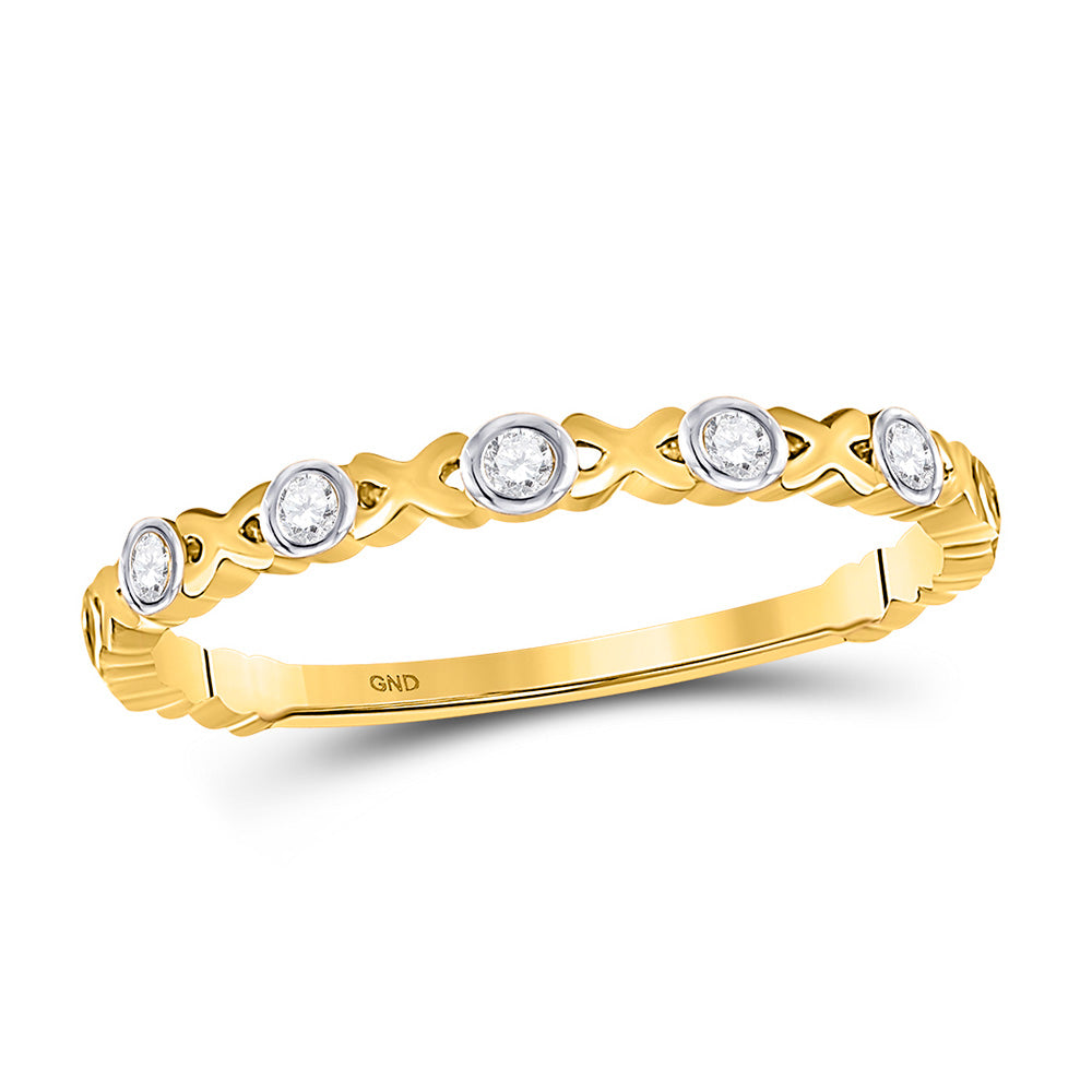 10kt Yellow Gold Womens Round Diamond XOXO Love Stackable Band Ring 1/12 Cttw
