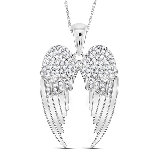 Sterling Silver Womens Round Diamond Angel Wings Pendant 3/8 Cttw