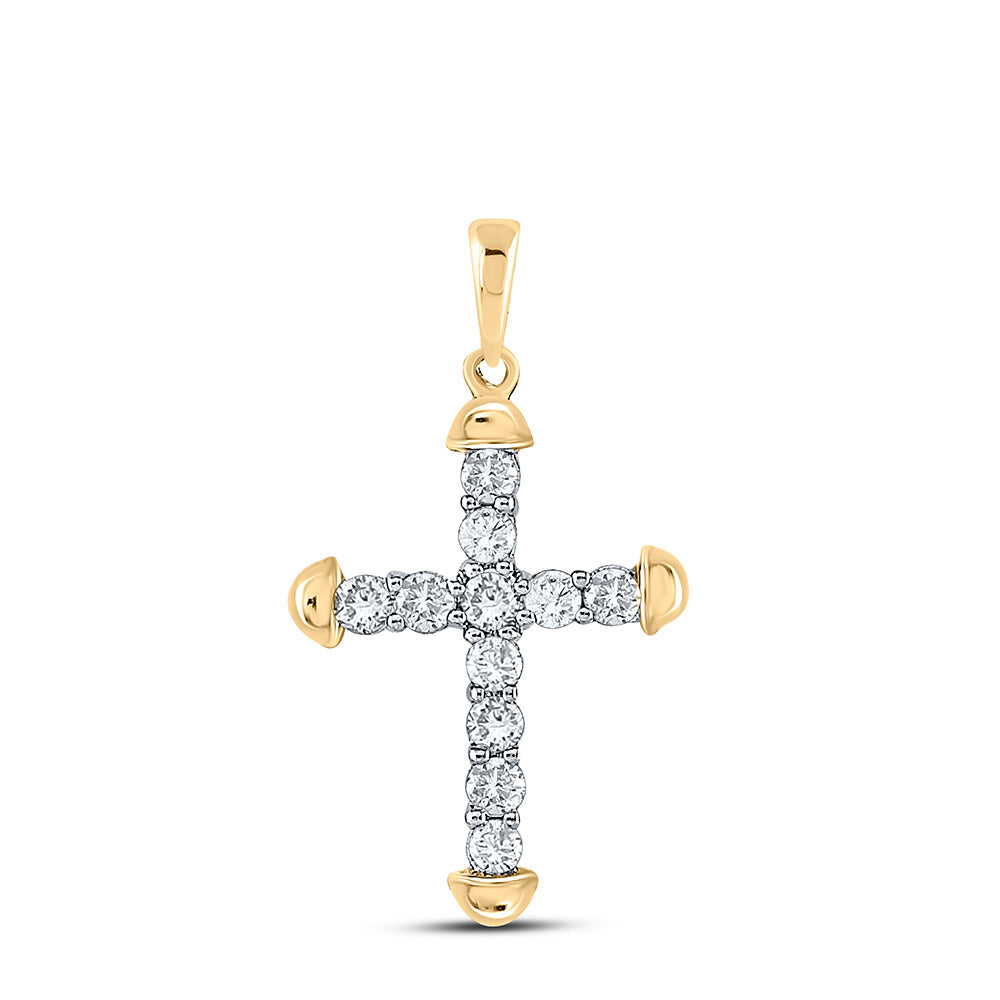 10kt Yellow Gold Womens Round Diamond Cross Pendant 1/3 Cttw