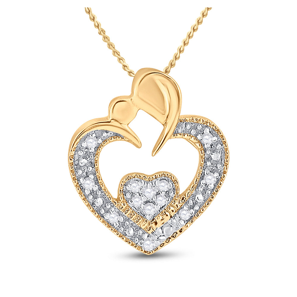 10kt Yellow Gold Womens Round Diamond Heart Pendant .03 Cttw