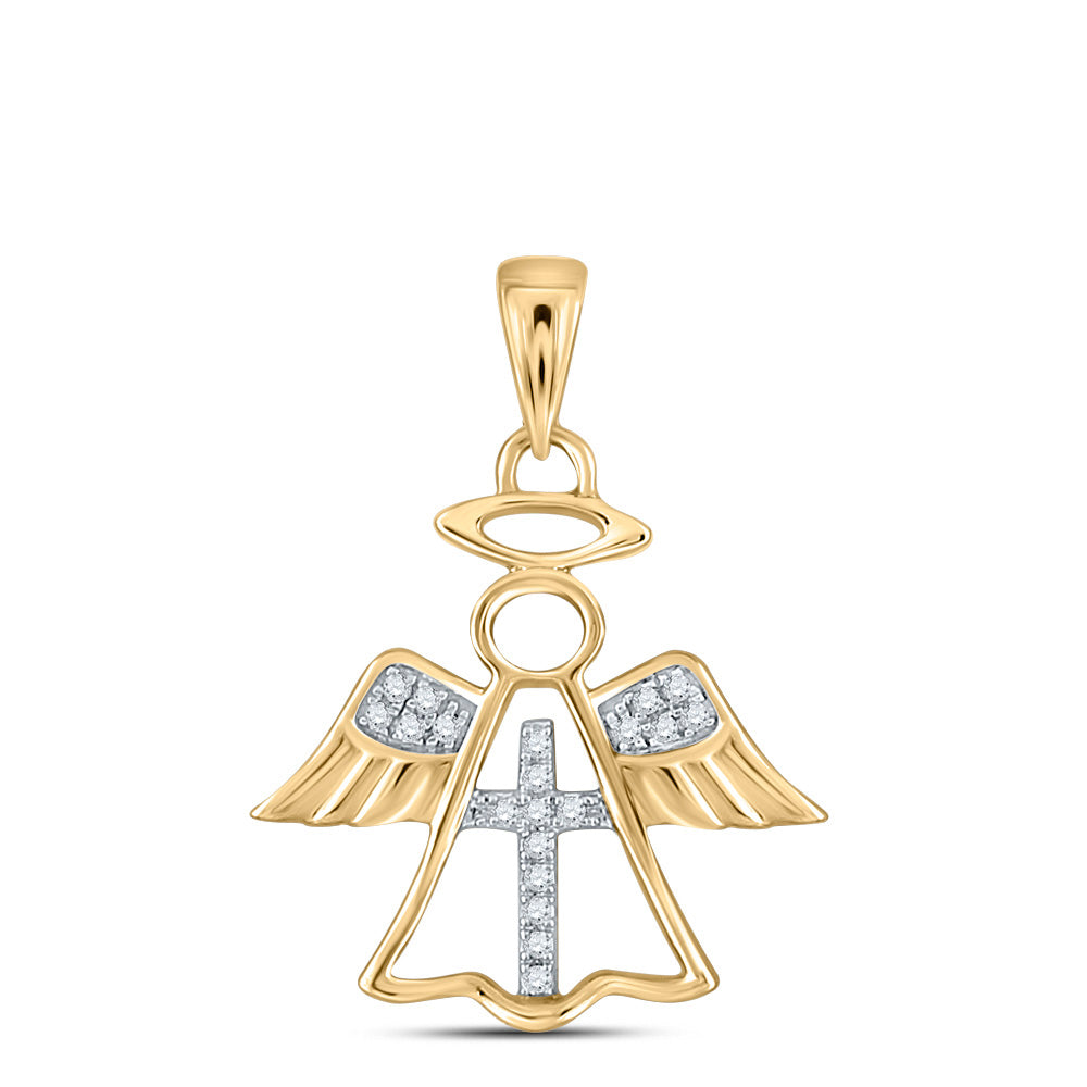 10kt Yellow Gold Womens Round Diamond Angel Pendant 1/20 Cttw