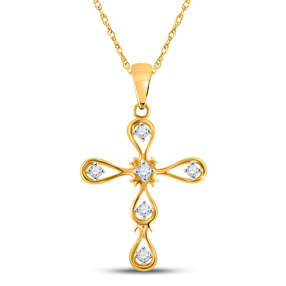 10kt Yellow Gold Womens Round Diamond Cross Pendant 1/12 Cttw