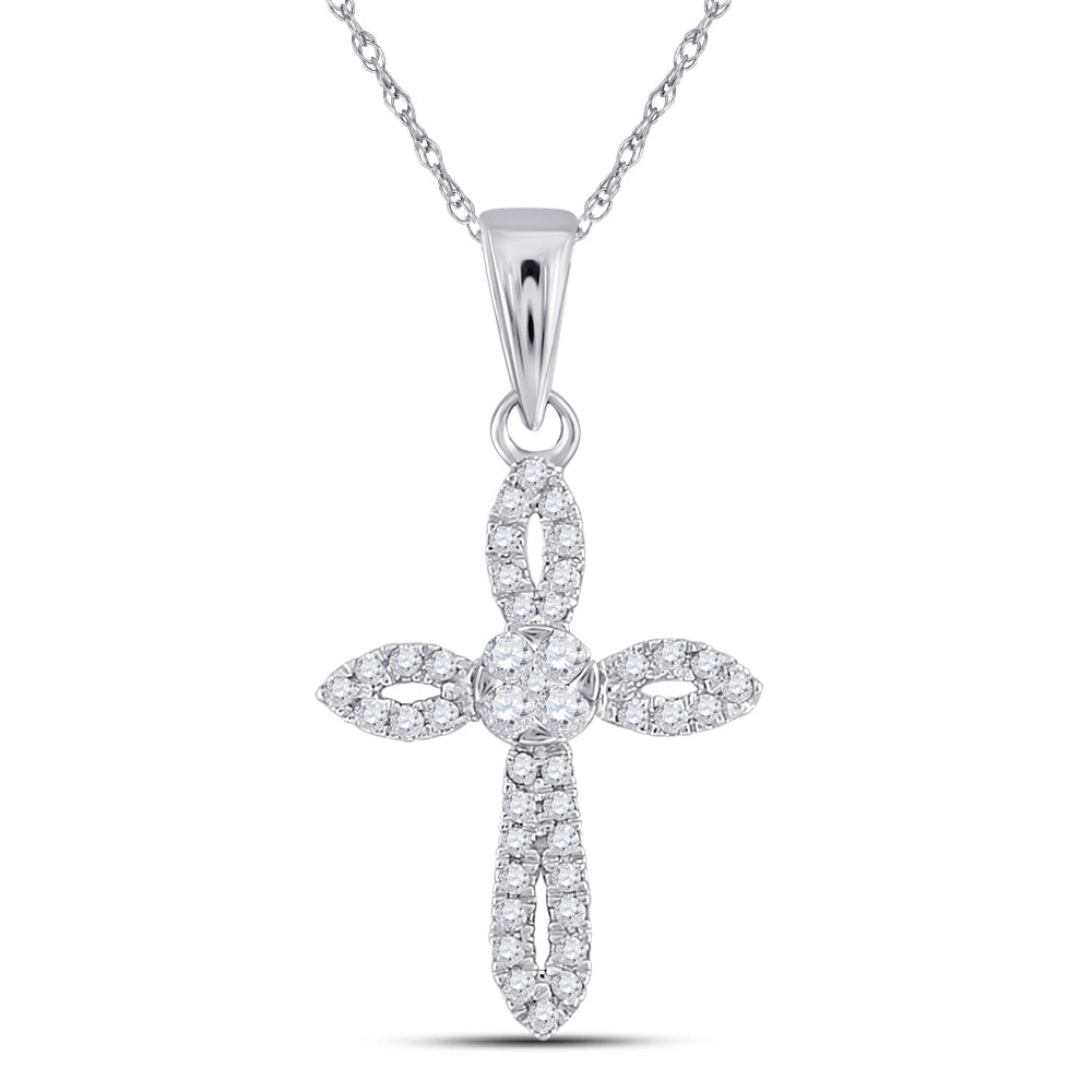 10kt White Gold Womens Round Diamond Cross Pendant 1/6 Cttw