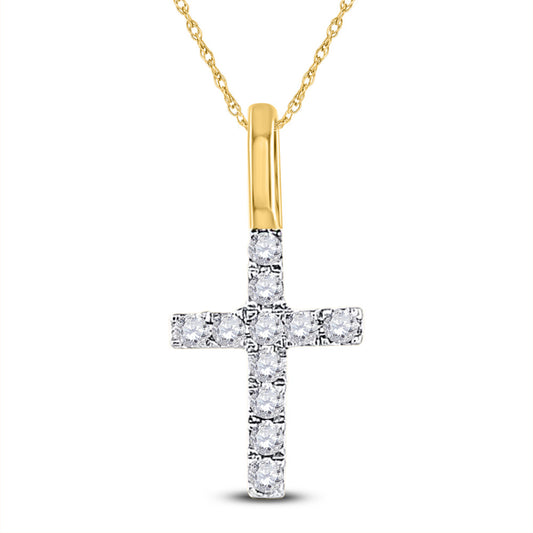 14kt Yellow Gold Womens Round Diamond Dainty Cross Pendant 1/10 Cttw