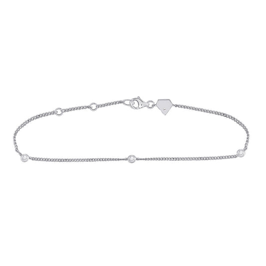 Sterling Silver Womens Round Diamond Fashion Bracelet 1/12 Cttw